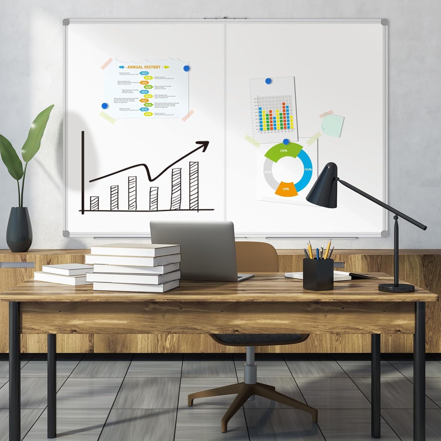 Lockways Large Magnetic Dry Erase Board 48" x 36", Foldable Wall Mounted Whiteboard| White Board with Pen Tray for Business,Team,Home Office,Home Education and Classroom