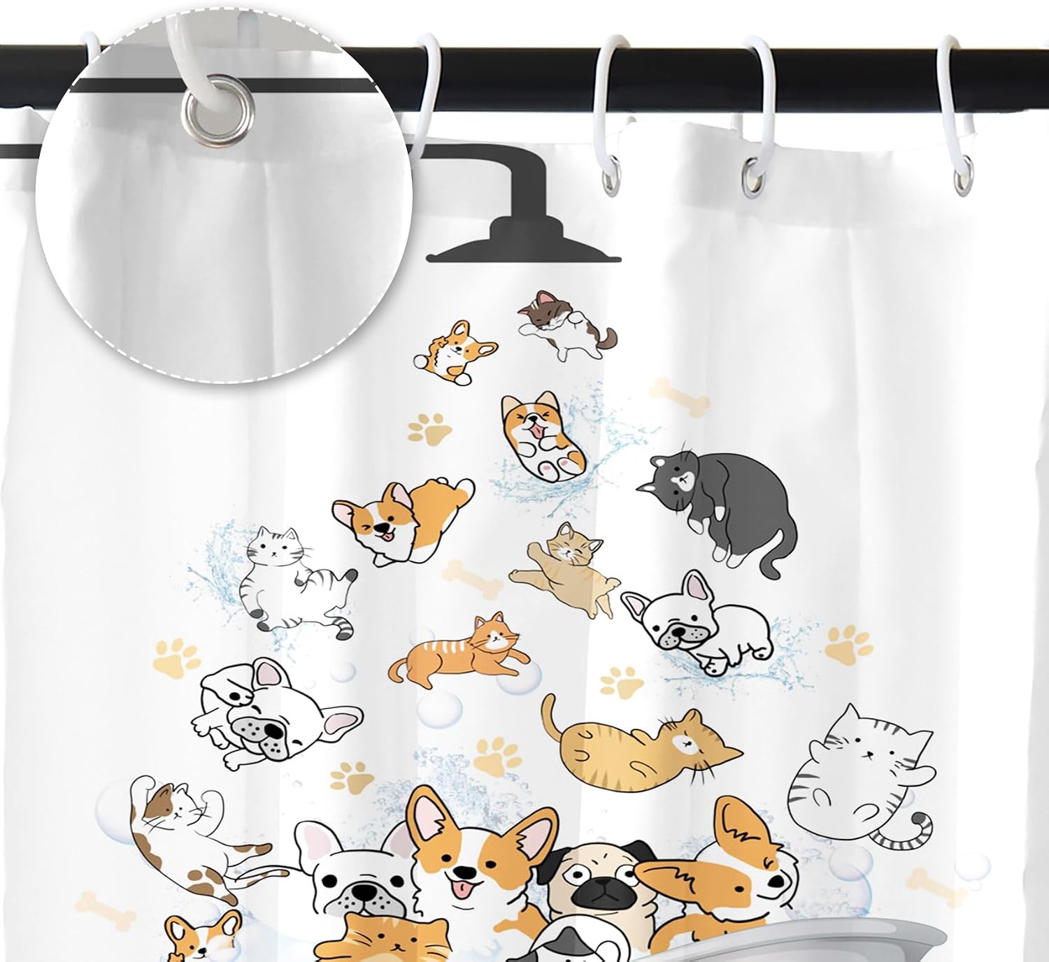 Renaiss 72x84 Inches Cute Raining Cats and Dogs Shower Curtain for Bathroom Cartoon Animals Pets Playing Water in Bathtub Kids Bath Curtain Decor Waterproof Fabric Polyester with Hooks