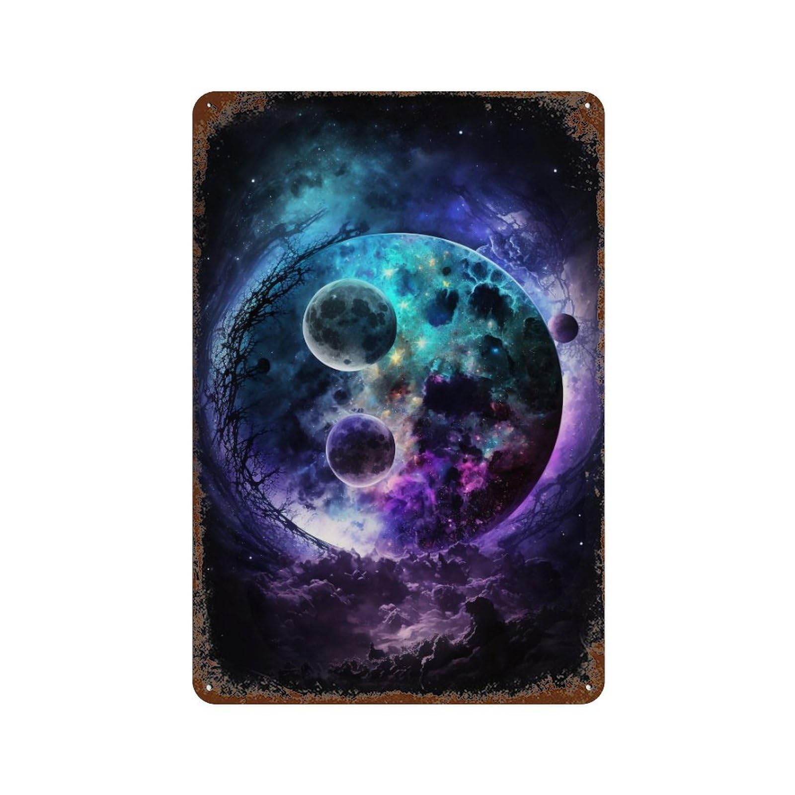 Garage Style Cosmic Yin-Yang Artwork Distressed Metal Wall Sign 11.8"x7.9", Farmhouse Wall Decor for Bar And Workshop