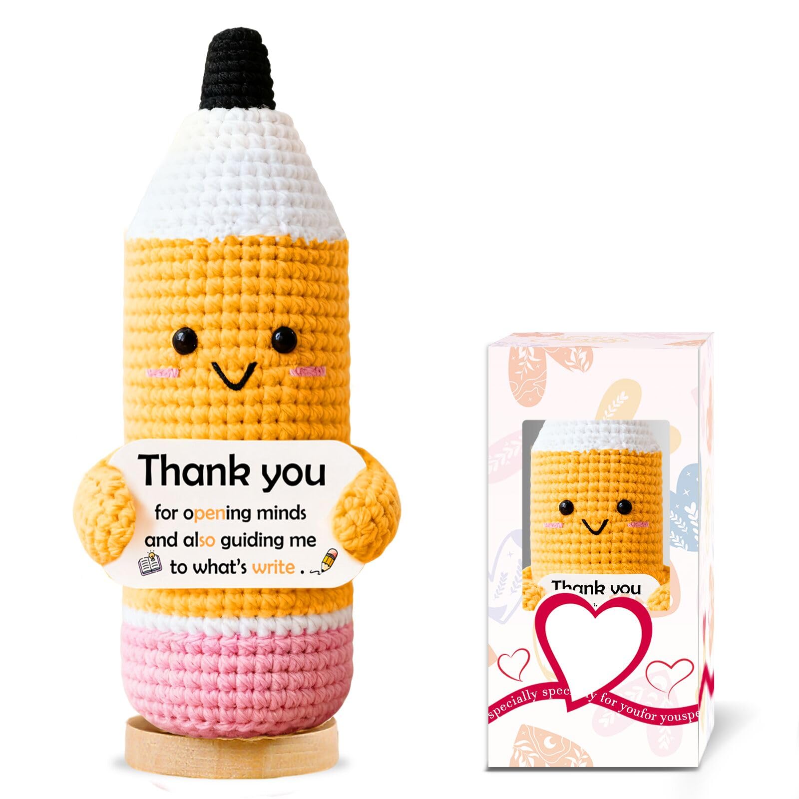 Teacher Gifts for Women Men Thank You Gift Positive Crochet Ornaments Personalised Birthday Retirement Appreciation Leaving Graduation Gifts for Her Him Colleagues Coworkers Christmas Desk Table Decor