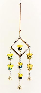 Sphinx multicolored handmade pom pom gota golden beads and bells dream catcher wall hangings for decoration - (A3, 1)