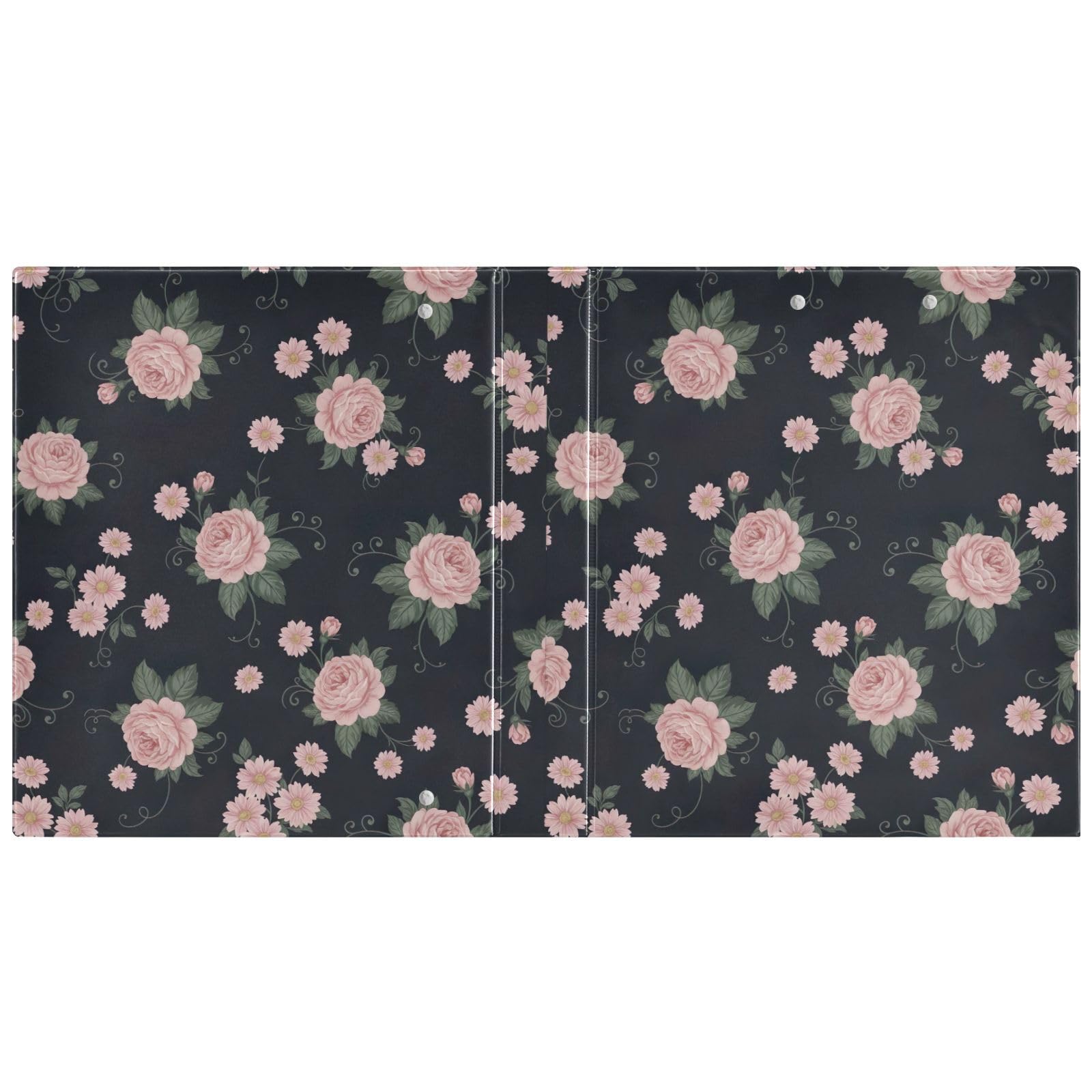 Vintage Roses Black 3 Ring Binder Flexible D Ring Binder with Pockets 3 Ring Binder for School College Office (2 Pack)