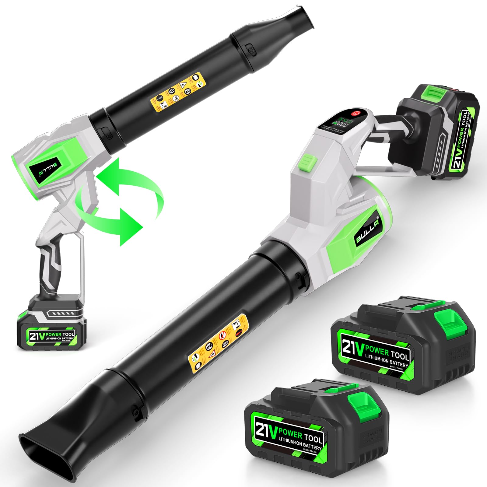 Cordless Leaf Blower, Brushless Motor with Digital Display and 2 Batteries