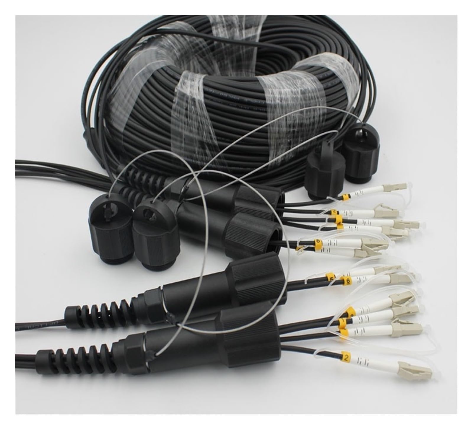 Cavo di collegamento per esterni OM3 4/6/8 core, 120m/150m/200m, TPU schermato con bobina PCD310 4C 6C 8C LC SC FC ST, ponte in fibra ottica multimodale da 5 mm (6C 150 m LC-LC)