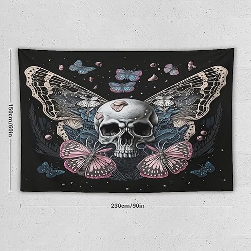 Miniatura 5 de Naykow Tapiz de calavera y mariposa, tapiz rosa trippy negro, tapiz de bruja gótica para dormitorio, decoración de habitación hippie de mariposa (90