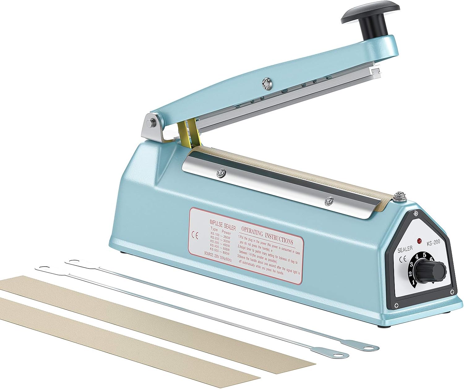 SibyTech 8-inch Impulse Bag Sealer, Manual Heat Sealer Machine for Plastic Bags,2 Replacement Kit Included, Blue…