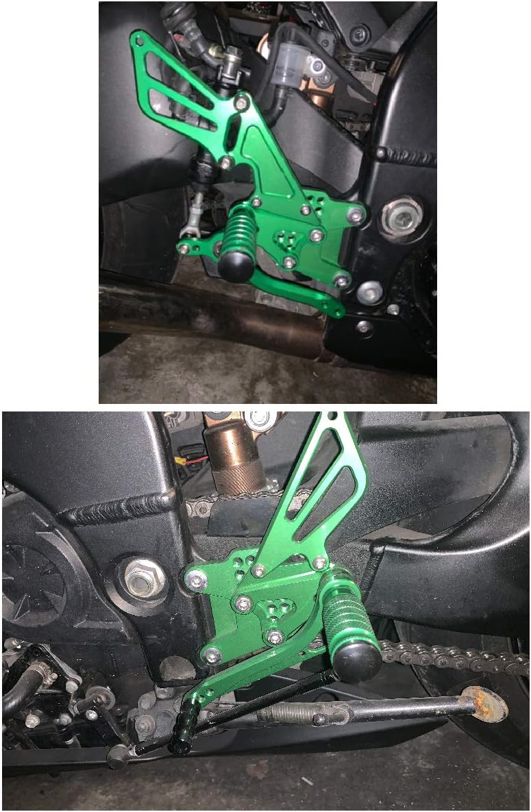 FXCNC CNC Billet Motorcycle Rearset Foot Pegs Rear Set Footrests Fully Adjustable Foot Boards Compatible with Ninja ZX10R ZX-10R ZX1000 2006 2007 2008 2009 2010