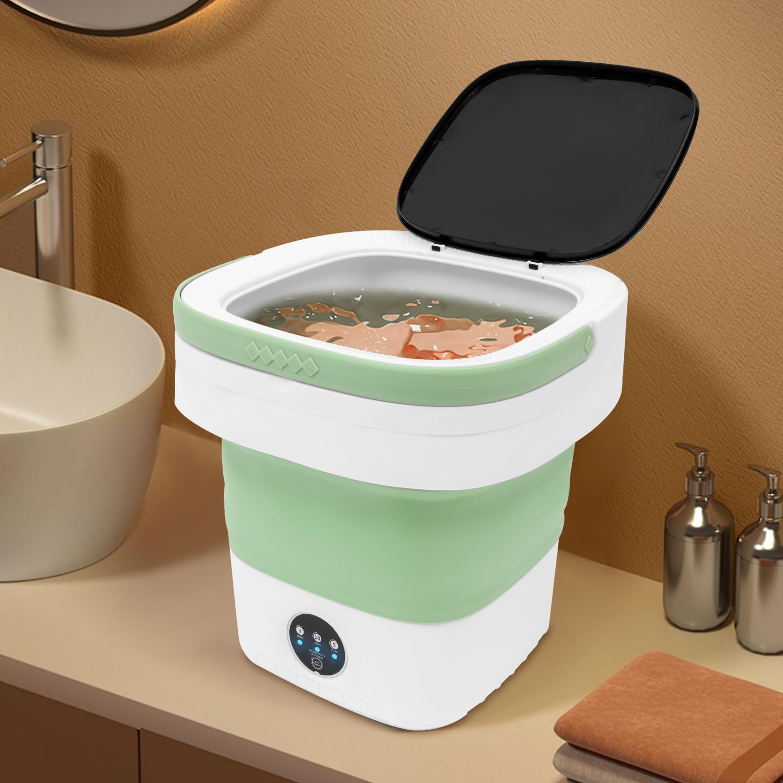 Mini lavatrice pieghevole 12 l, 2 in 1, piccola lavatrice da campeggio con cestello rimovibile per asciugare in profondità, 3 modalità di pulizia profonda, lavabile in lavatrice, per biancheria intima