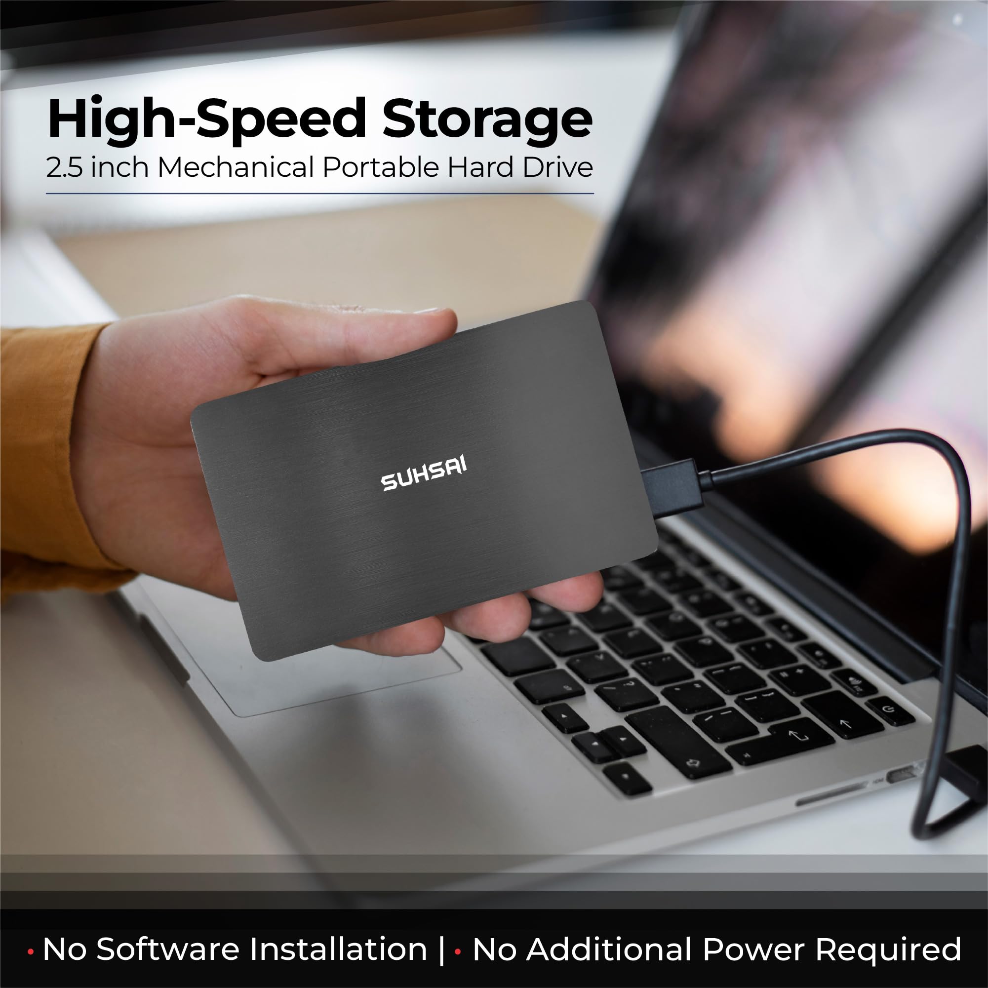SUHSAI Disco rigido esterno 120 GB USB 3.0 leggero disco rigido per backup e archiviazione dati, disco rigido portatile da gioco, HDD con memoria avanzata per laptop da gioco, PC, Mac, desktop, grigio - 5