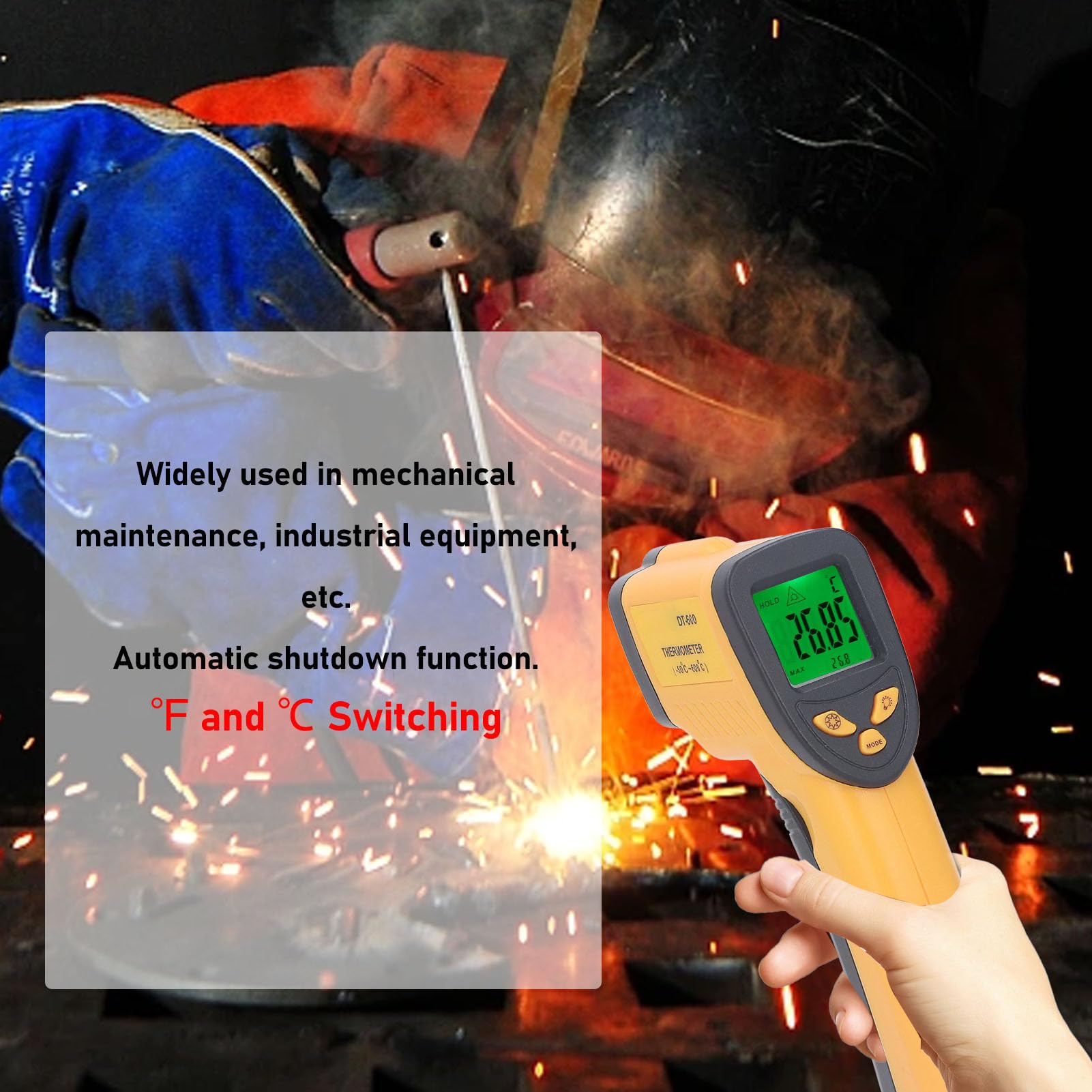 Infrared Thermometer, Handheld Laser Temperature Gun ?50?600? Digital Infrared Thermometer Gun Non Contact Heat Temperature Gun for Cooking, Pizza Oven, Griddle, Engine, Food