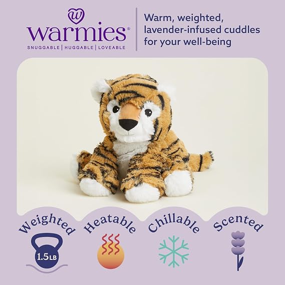 warmies Microwavable & Weighted Stuffed Animals, Tiger - Heated Stuffed Animal Plushie for Warmth & Comfort - Cute Soft Plush Toys for Adults & Children (Boys, Girls, Babies & Toddlers)