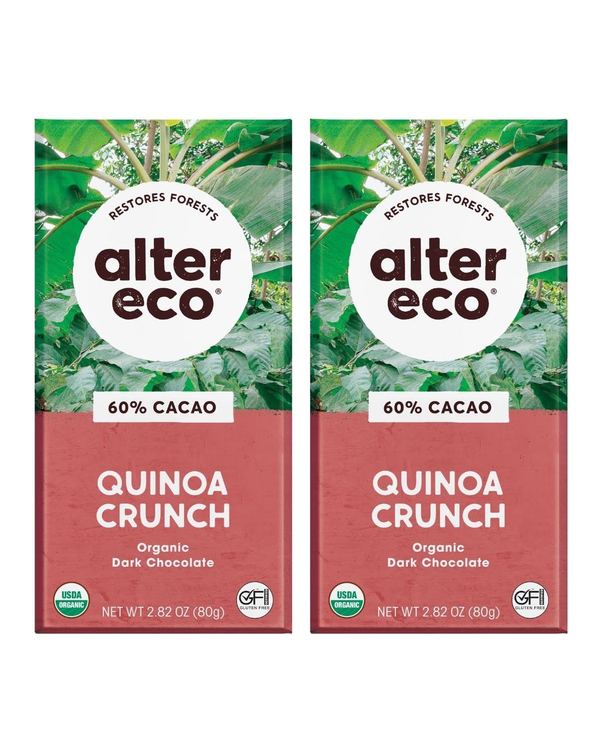 Alter EcoDark Chocolate Bars | Pure Dark Cocoa, Fair Trade, Organic, Non-GMO, Gluten Free (2-Pack Dark Quinoa Crunch)USDA Organic