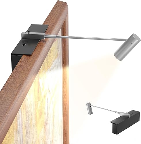 Neatfi Lámpara LED moderna de metal para arte e imágenes, ángulo ajustable, luz de visualización regulable con 3 modos de color 3000K-6000K (18