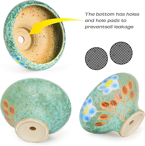 Miniatura 5 de Sungmor Macetas grandes para suculentas de 9.6 pulgadas, bonita maceta de cerámica pintada a mano con drenaje, maceta de cactus para interiores y