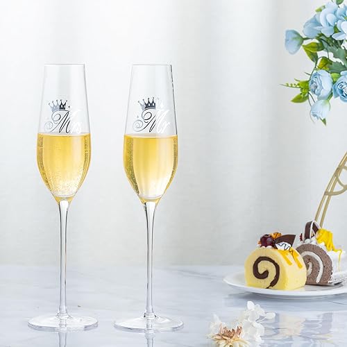 Miniatura 8 de Juego de 2 copas de champán de boda para señor y señora, 7 onzas, copas de champán de cristal para novia y novio, regalos de boda, regalo de