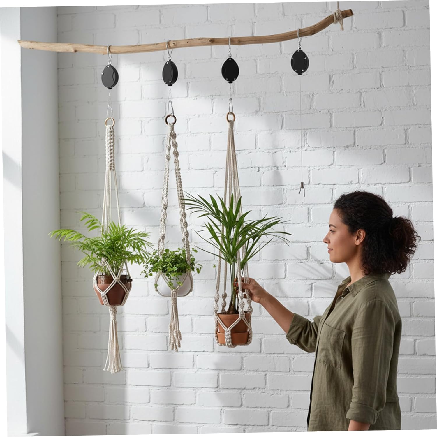 6-Pack Plant Pulley, Heavy Duty Retractable Plant Hanger with Stainless Steel Rope & Auto-Lock, for Hanging Baskets Indoor Outdoor Pulleys for Hanging Plants