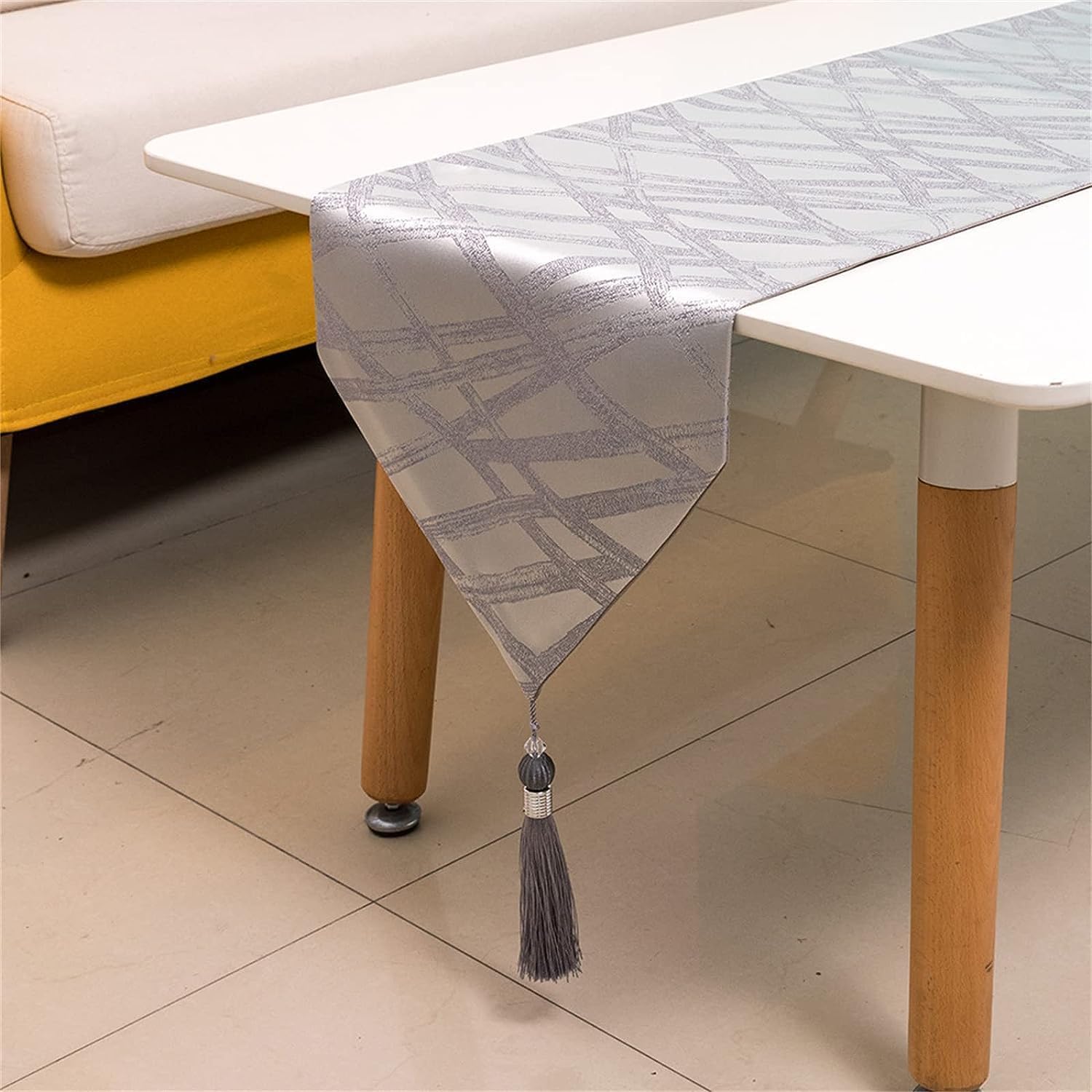 VermiS Dining Table Runners Table Runners Polyester Jacquard Elegant Table Runner with Tassel for Home Dining Table Topper Decorative Coffee Tablecloth,30x210 cm/11.8x82.6 Inch,Gray (Color : Grey)