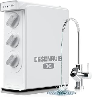 Reverse Osmosis Water Filter System, 800 GPD Fast Flow, 3:1 Pure to Drain, Tankless Under Sink Dual RO Water Filter System, Reduce PFAS & TDS, Smart LED Faucet, by DESENRUIS