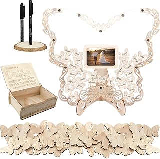 Wedding Guest Book Alternative Wooden Butterfly Guestbook Ideas Guest Book Wedding Reception with Wooden Hearts and Drop Box Sign in Book for Wedding Birthday Anniversaries Decorations