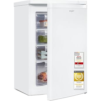 Exquisit GS512-040E Freezer - 91 L Freezer Small in White Freistehender Freezer mit 4-Sterne-Fach 4 Schubladen leisem 40 dB Betrieb & wechselbarem T ranschlag f r Camping & K che [Energy Class E]
