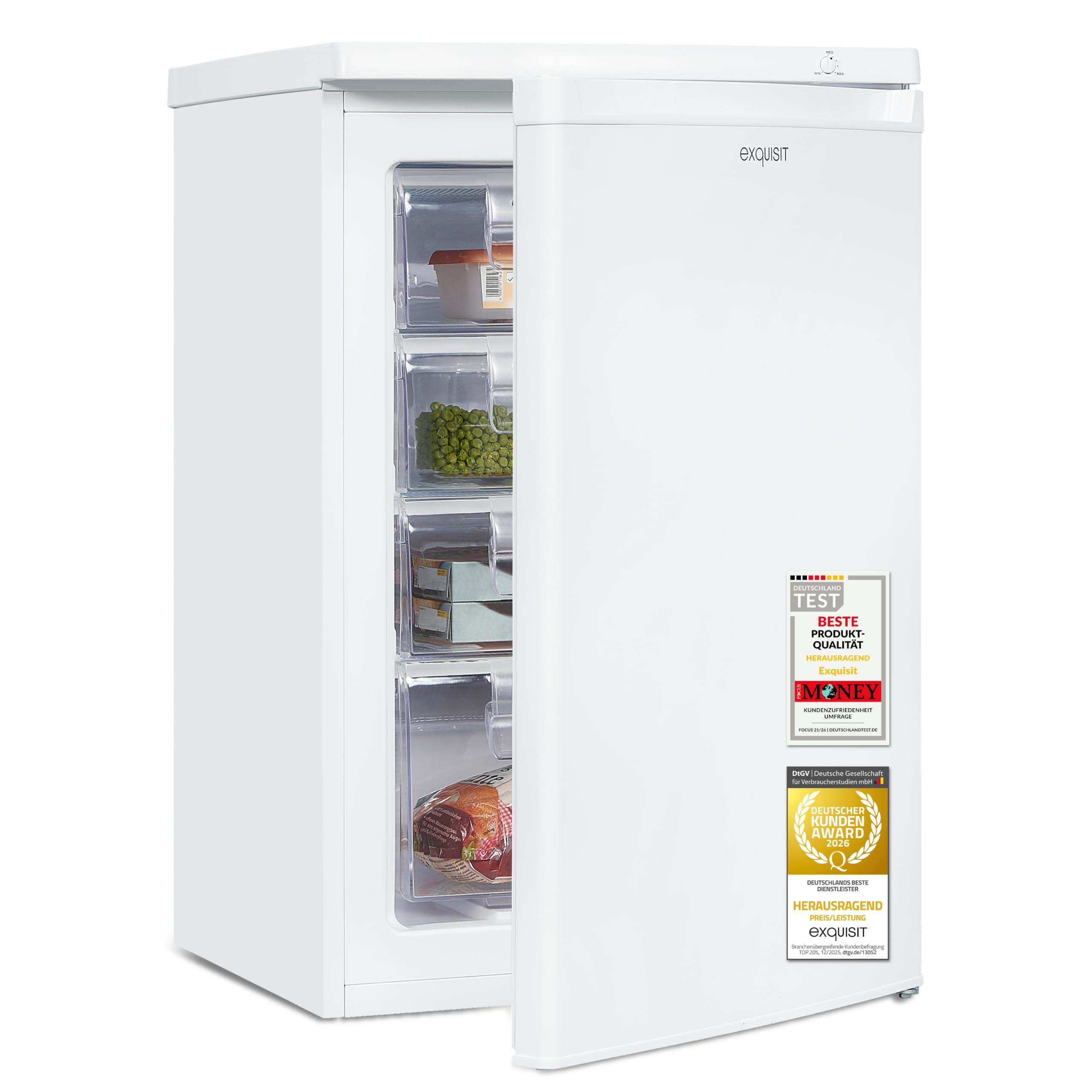 Exquisit GS512-040E Gefrierschrank 91 l Tiefkühlschrank Weiß Kompakter Freezer 4-Sterne-Gefrierfach