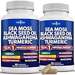 NEW AGE Sea Moss Capsules, Black Seed Oil Ashwagandha Turmeric Bladderwrack Burdock - with Manuka, Honey Dandelion, ACV Black Pepper Gluten Free