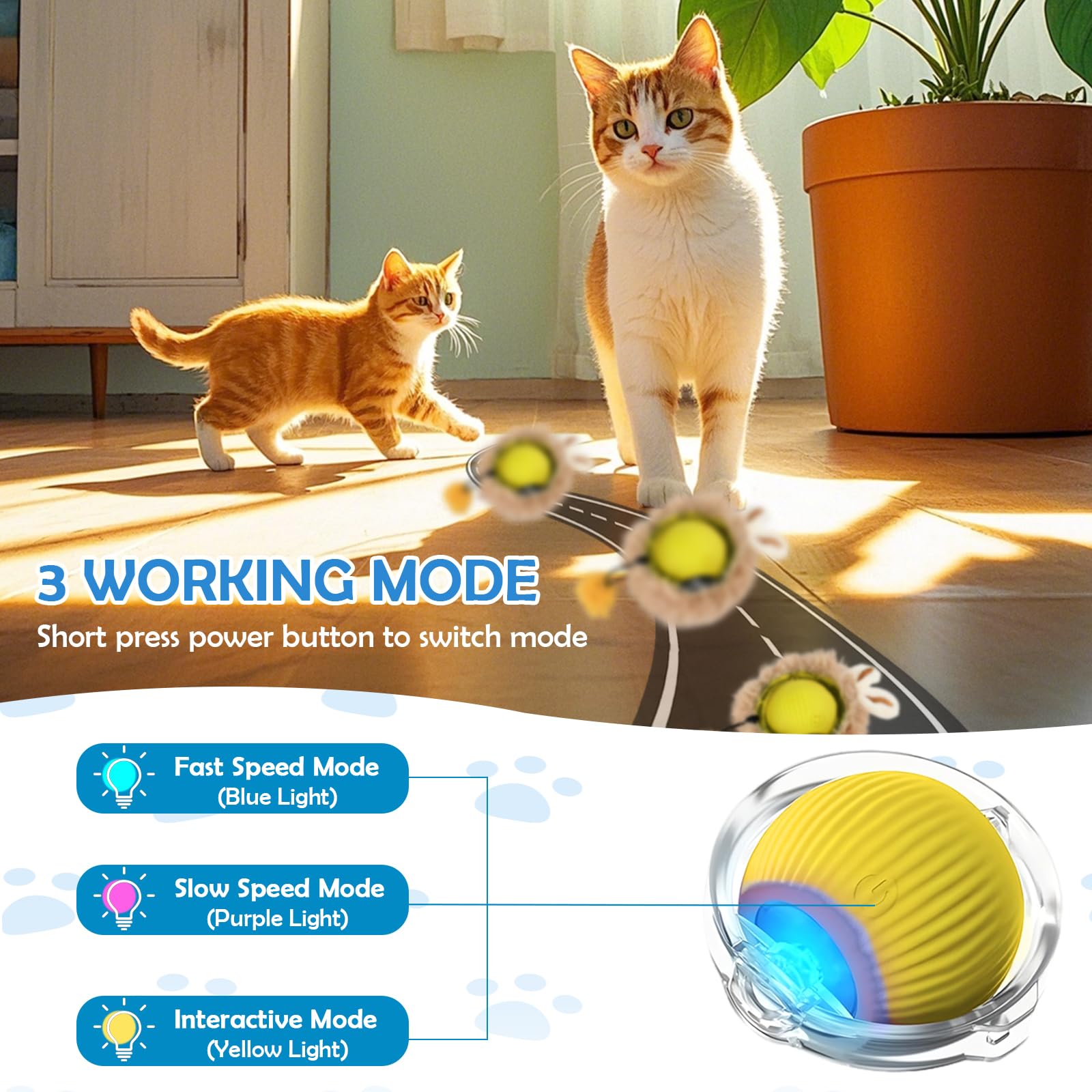 2 Palle Giocattolo Elettriche per Gatti con Tappetino Caccia, Palla Giocattolo Interattive Automatico Gatto, Palline Giocattolo Elettrici per Gattini, Pallina Interattiva Intelligente Gatti e Cani (B)