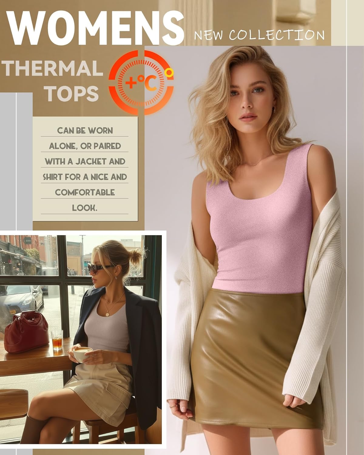 5 Pack Women's Thermal Tank Tops Fleece No Hem Thermal Underwear Sleeveless Tops Camisole Warm Base Layer - Image 5