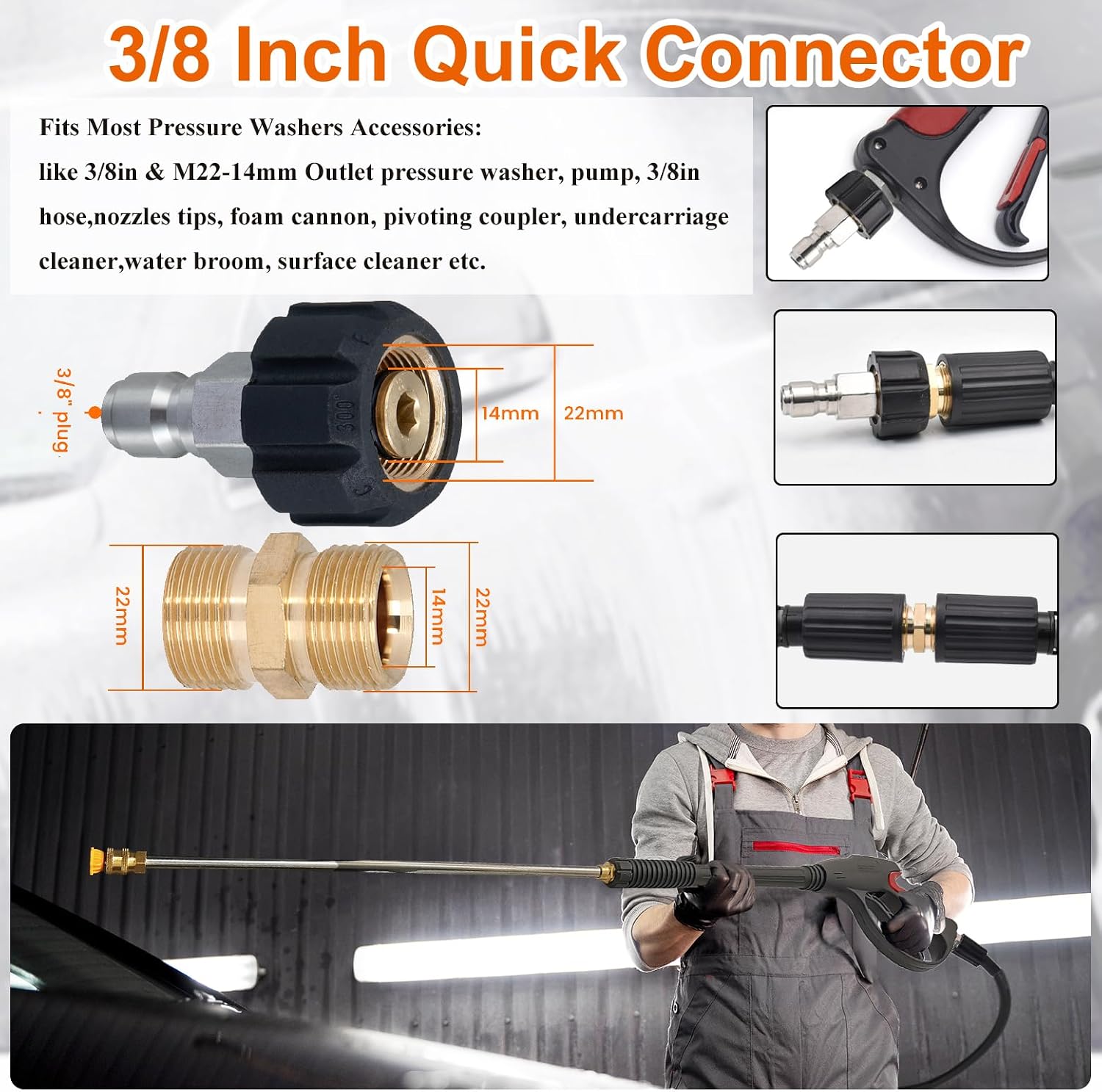 Pressure Washer Gun and Hose Kit, 4000PSI Power Washer Gun with 26FT Power Washer Hose & Extension Wand for Gas & Electric Pressure Washers,40 Inch Adjustable Length + 3/8" Quick Connector