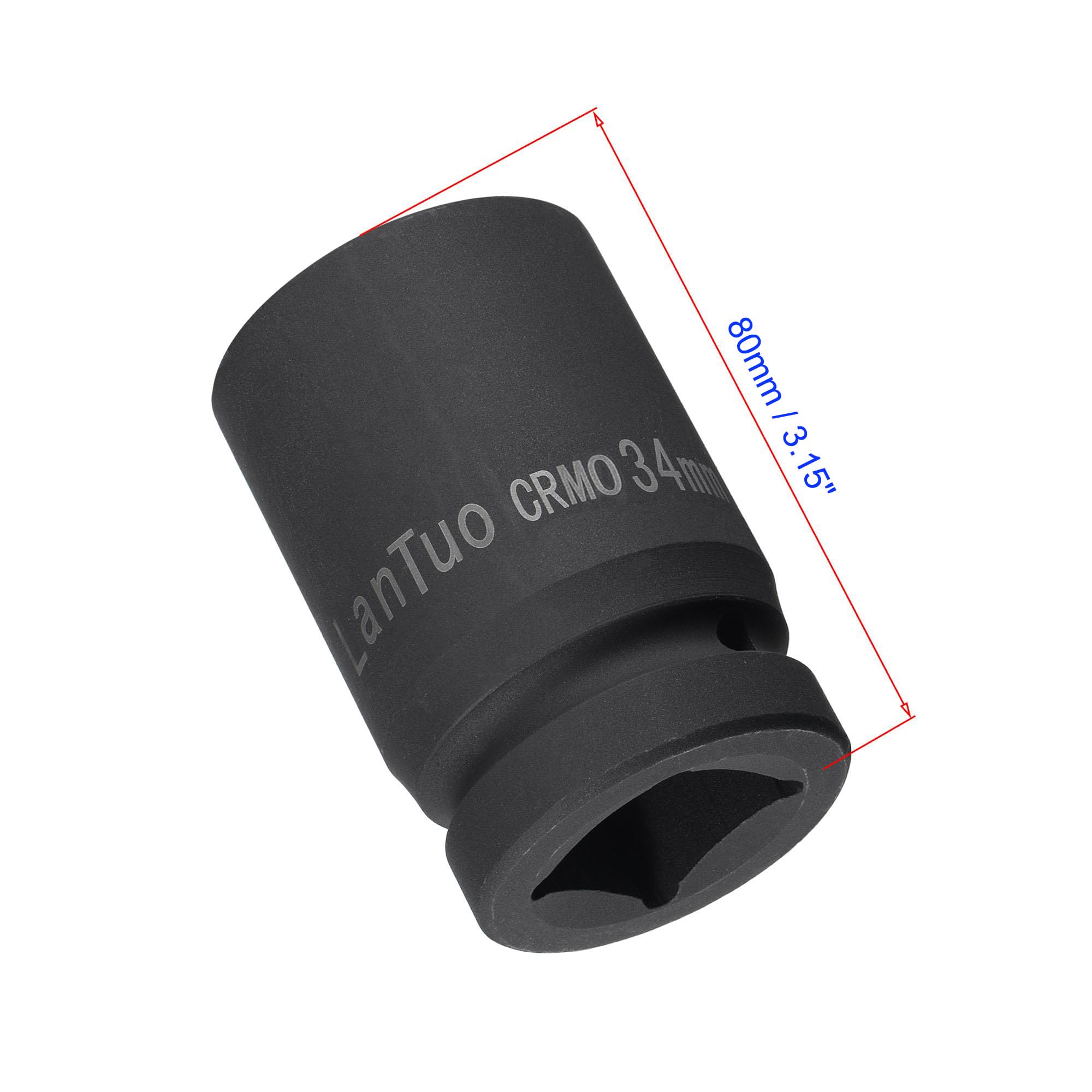 MACHSWON 1 Inch Drive - 34mm Deep Impact Socket with 6 Point Design, Heat-Treated Cr-V Steel 80mm Length, Metric Sizes - Image 2