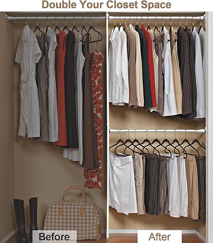 Miniatura 8 de Barra de armario de 29 a 45 pulgadas, barra de armario ajustable para colgar con soportes resistente, barra de barra de armario que ahorra espacio