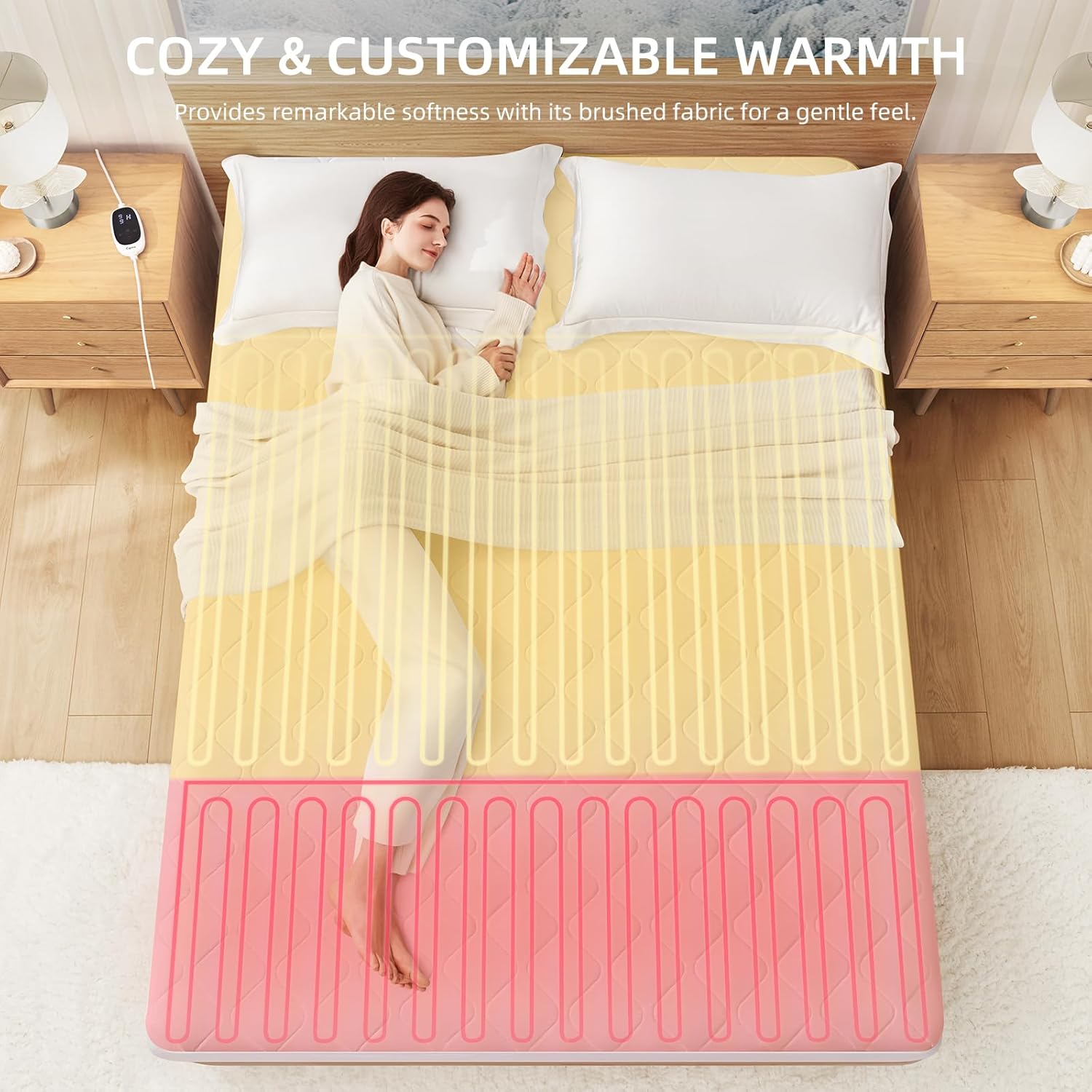 Caperia Heated Mattress Pad Quilted Multizone electric mattress pad Individual Body and Feet Bed Warmer 9 Heat Settings, 1-12 Hours Auto Off, Deep Pocket, Fast Heating, Machine Washable Full 54''x75'' Full Quilted