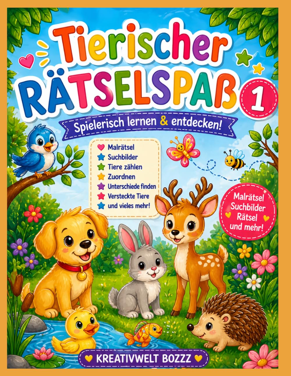 Tierische Rätselspaß für Kinder: Spielerisch lernen & entdecken! Malrätsel, Suchbilder, Tiere zählen, Zuordnen und mehr