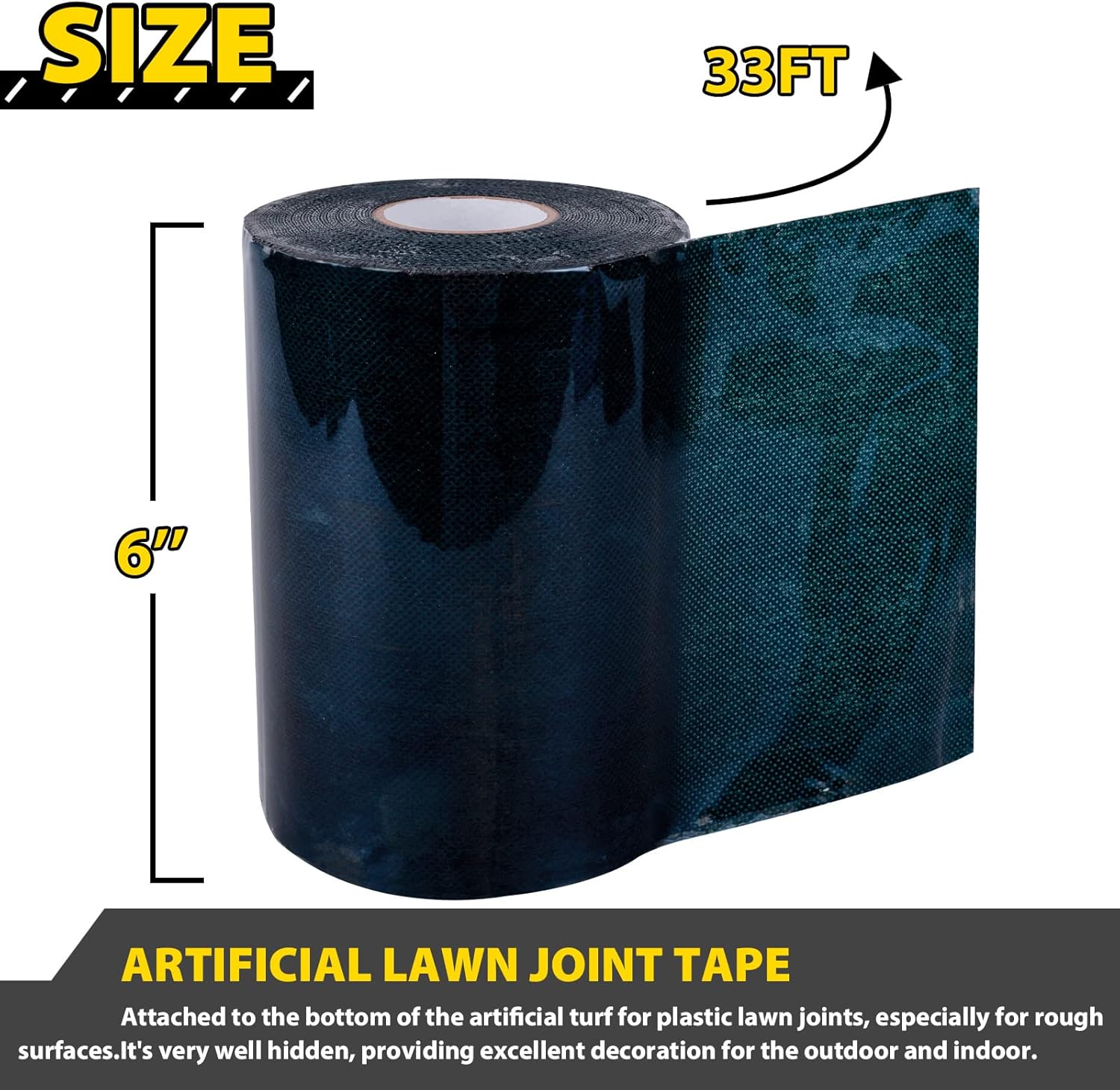 Kikerike Artificial Grass Tape Self Adhesive Double Sided, 6 Inch Width x 393 Inch Long Synthetic Turf Seaming Tape Jointing Fixing Green Lawn Mat Rug, Connecting Fake Grass Carpet