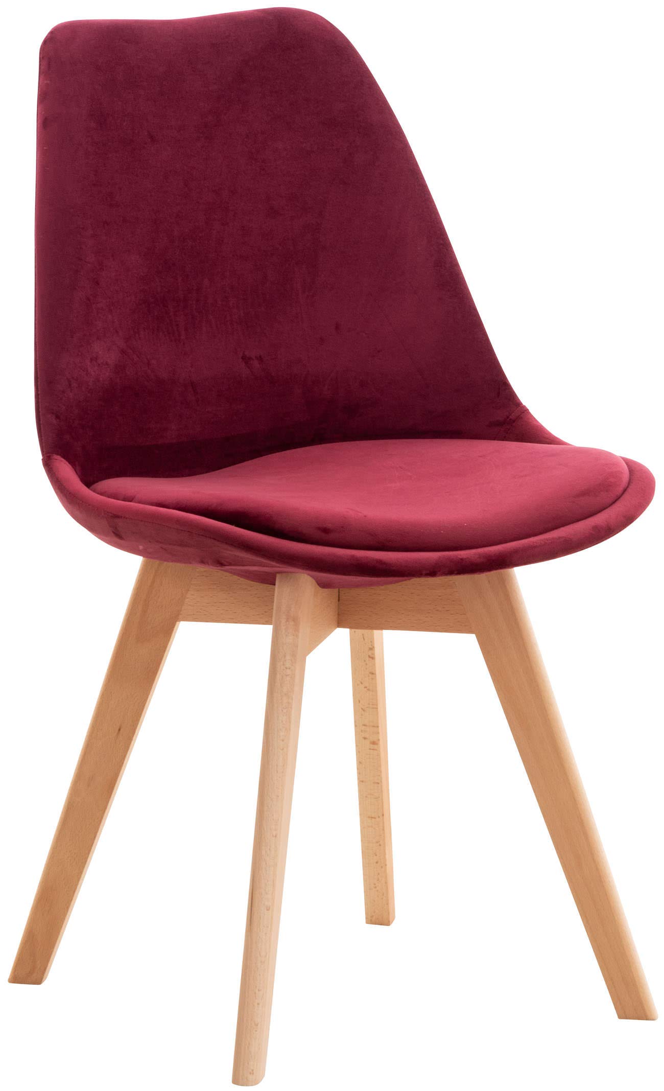CLP Silla De Comedor Linares En Tela, Pana, Terciopelo o En Polipropileno & Cojín En Simil Cuero con Base De Madera, Color:Burdeos, Material:Terciopelo