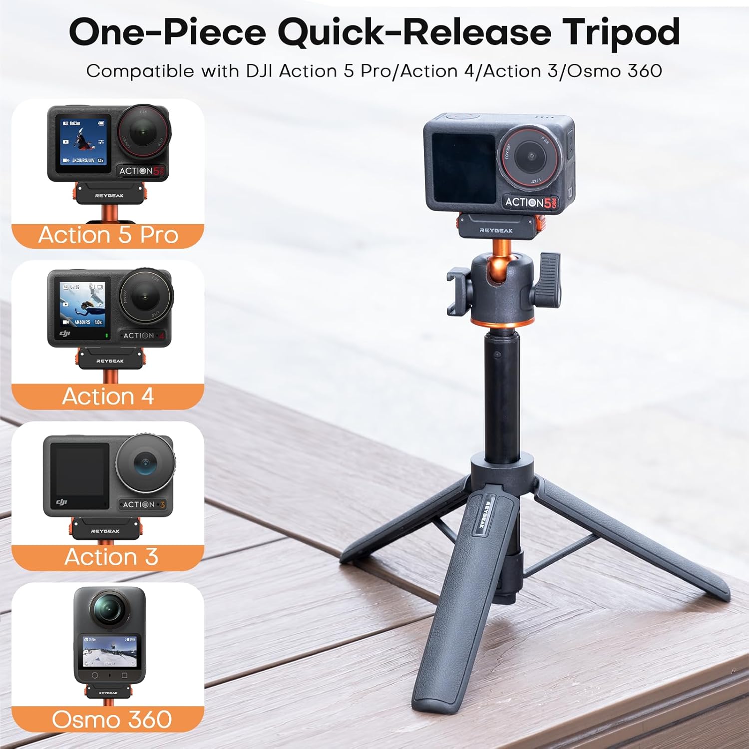 REYGEAK Magnetic Extension Tripod for DJI Osmo 360 Action 5 Pro/4/3,21’’ Adjustable Camera Stick Holder,with Cold Shoe,Quick Release Mount Adapter for DJI OSMO Action Accessories