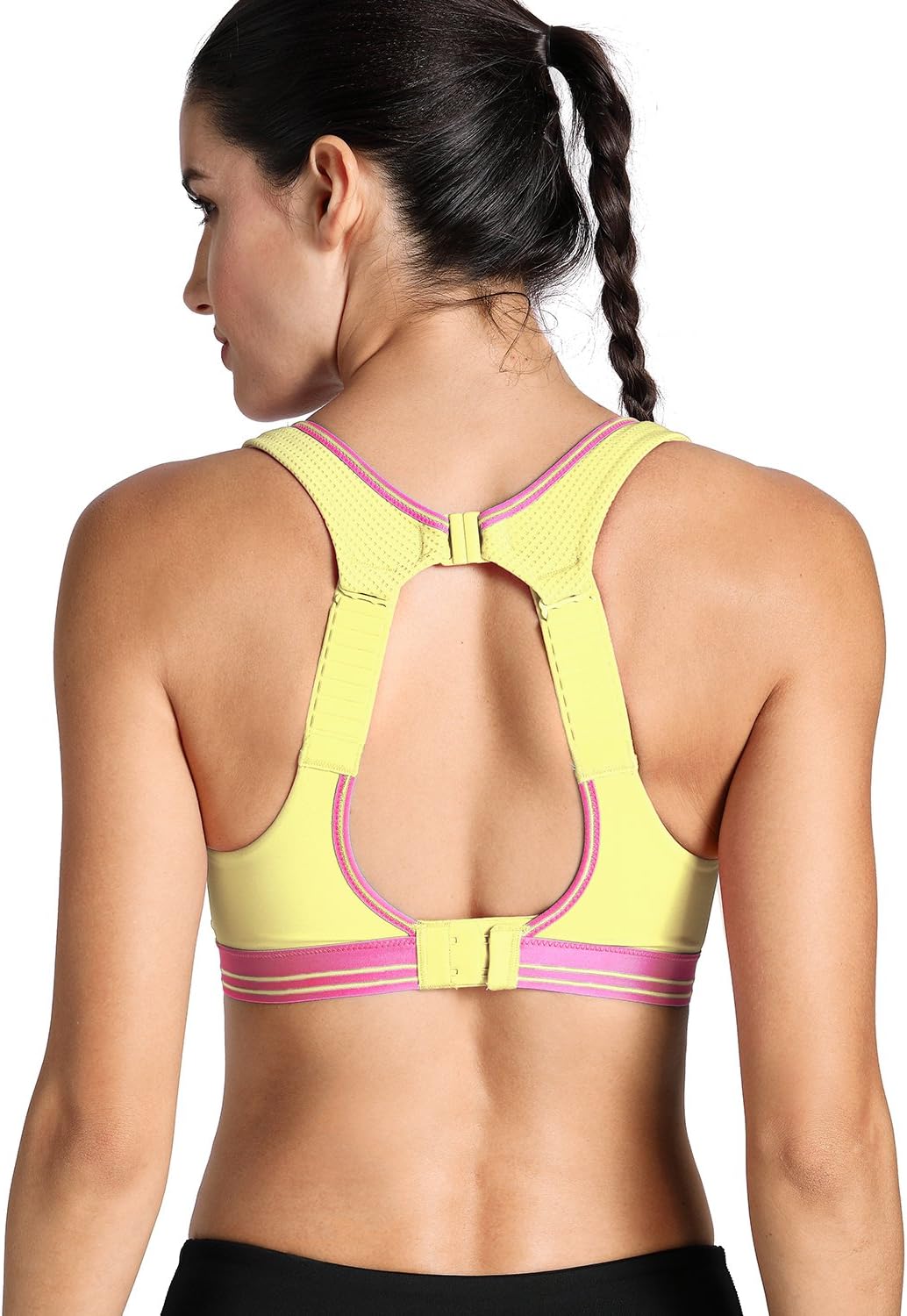 SYROKAN Women's Compression Racerback Adjustable High Impact Running Sports Bra Yellow - Seamless Under Arms 36E