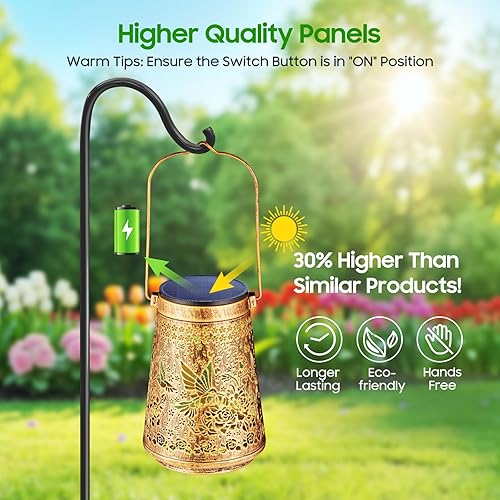Miniatura 3 de Paquete de 2 faroles solares impermeables para exteriores, estilo retro, de metal, colibrí, decoración de jardín, regalos para mujeres, mamá,
