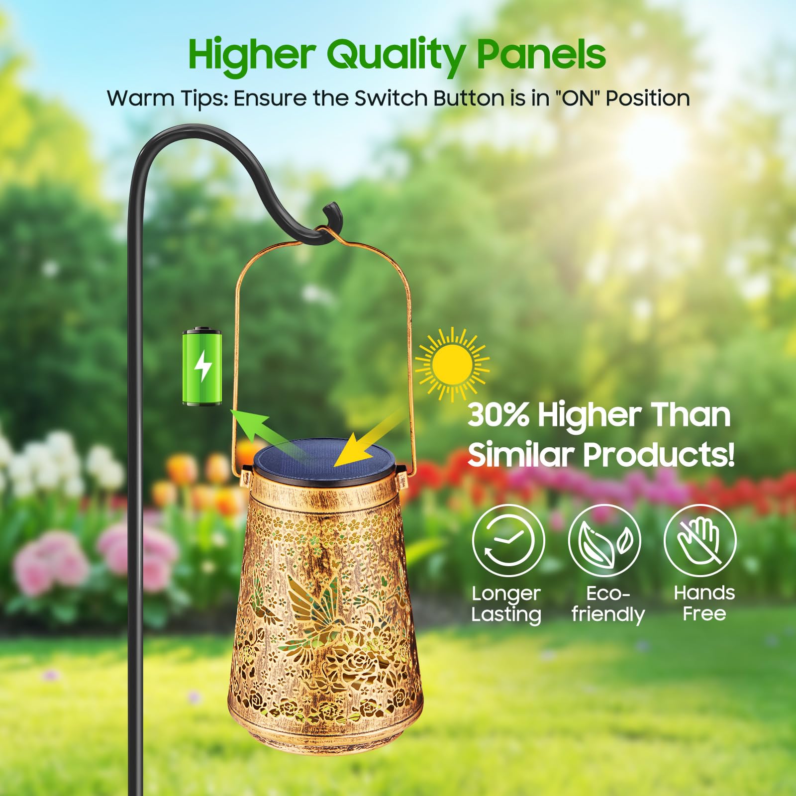2 Pack Solar Lanterns Outdoor Waterproof Birthday Gifts for Women Mom Grandma, Hollowed-Out Metal Hummingbird Hanging Solar Lantern Lights Outdoor Decor, 2 Modes Lights Decor for Yard, Patio