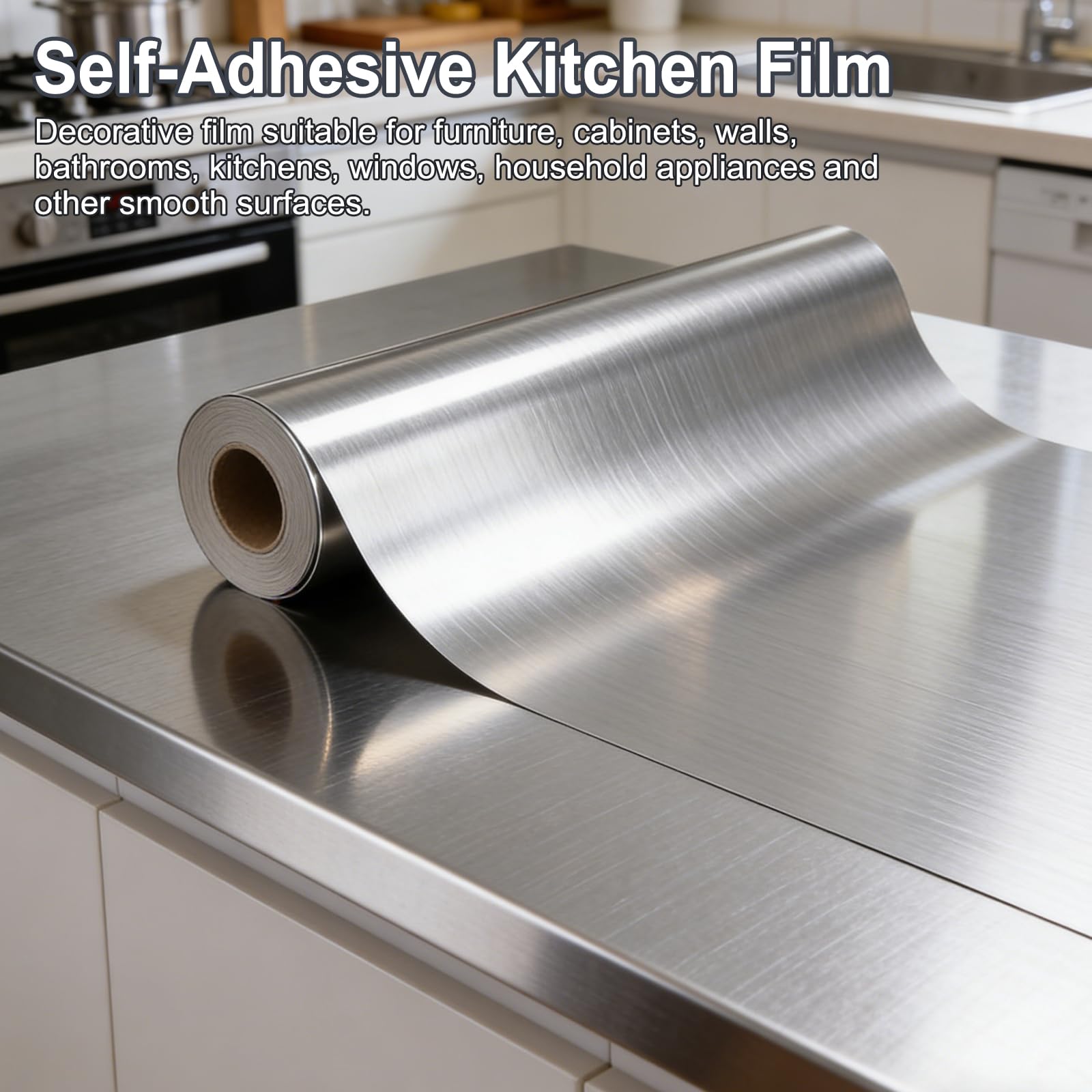 Pellicola Adesiva Per Mobili Cucina - Pellicola Adesiva In Acciaio Inossidabile - Carta Adesiva Per Mobili, Indicato Per Piani Di Lavoro In Cucina, Superfici Di Mobili (40 Cm X 2 M)