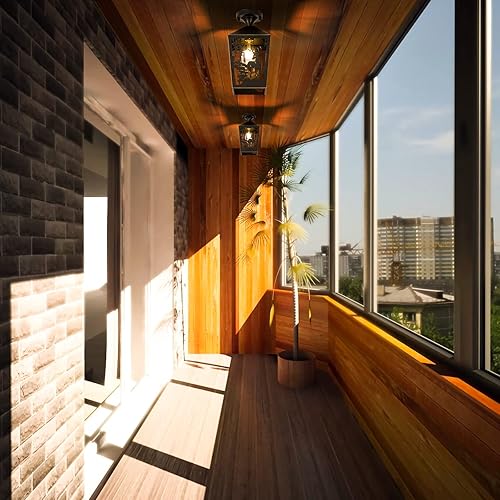 Miniatura 3 de Monaxon Lámpara de techo semiempotrada de granja, de metal negro rústico con ciervos para cabaña de troncos, pasillo, vestíbulo, cocina, balcón y