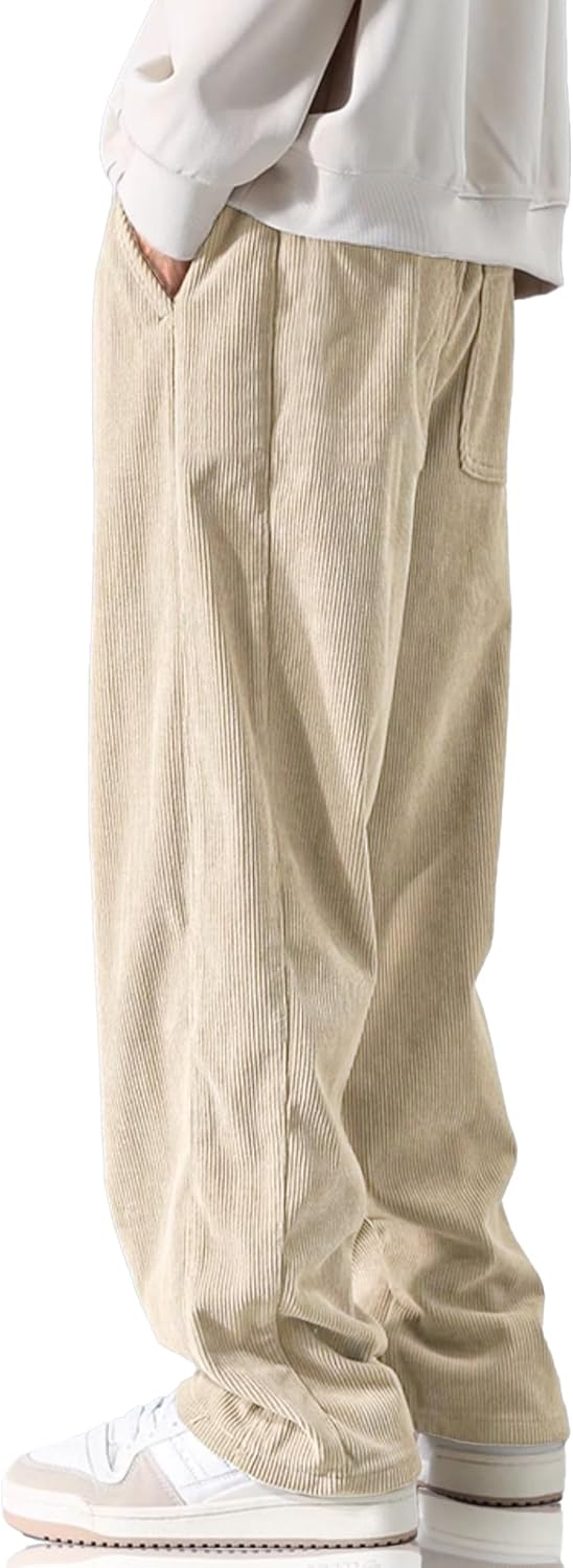 HOTake Men's Casual Corduroy Pants Elastic Waist Drawstring Baggy Sweatpants Loose Fit - Image 3