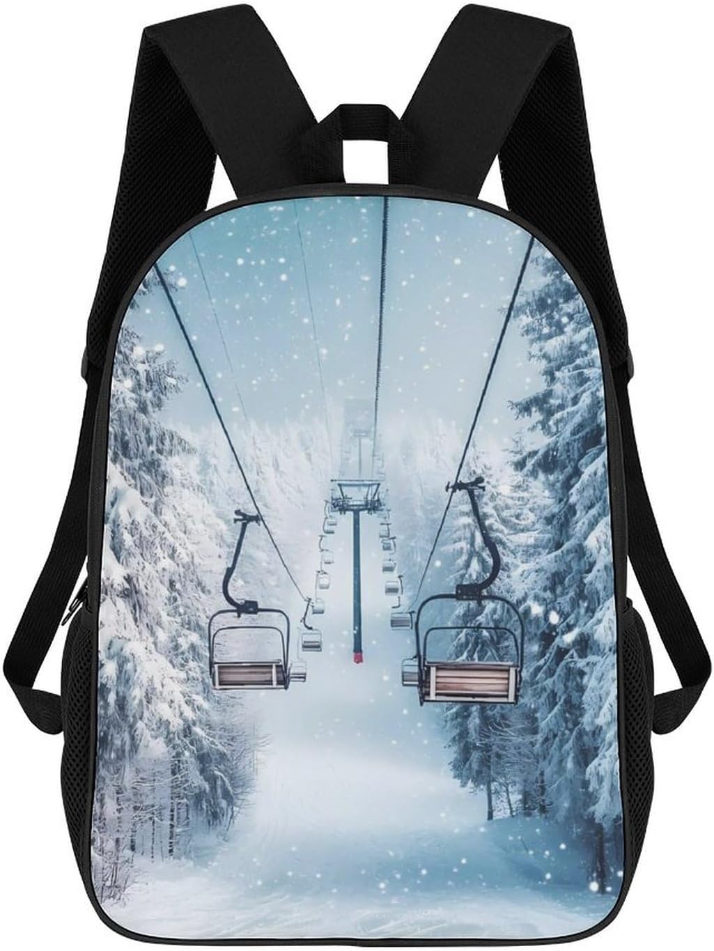 Winter Snowy Ski Skiing Lift Forests Laptop Backpack for Men Women 17 Inch Shoulder Bag Travel Daypack