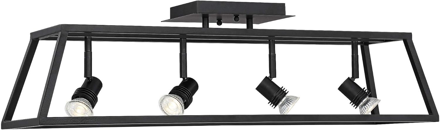 Pro Track Carmel 4-Head LED Ceiling Track Light Fixture Kit Spot-Light GU10 Adjustable Flat Black Modern Transitional Cage Kitchen Bathroom Living Room Dining Hallway Bedroom Decor House 30" Wide