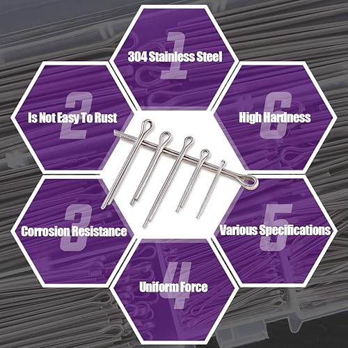 Miniatura 4 de 340 piezas de pasador de chaveta de acero inoxidable 304, kit surtido de accesorios de llaves perfecto para mecánicos automotrices reparación de