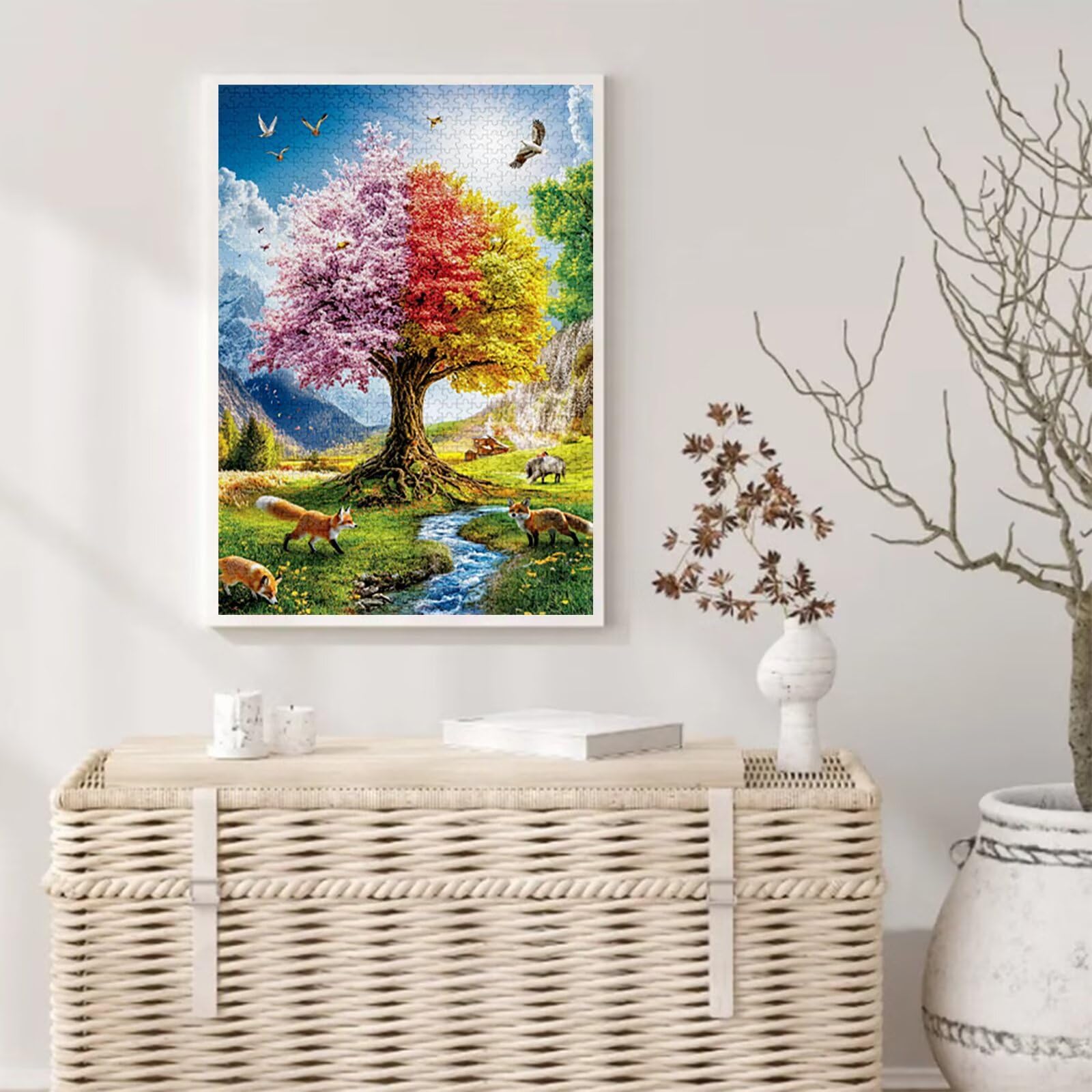 Cztery pory roku Puzzle 4000 elementów dla dorosłych, duże drewniane puzzle wzór krajobrazu, 141x87cm układanka DIY rzemiosło 14 lat działalność rodzinna z opakowaniem na prezent do dekoracji ścian