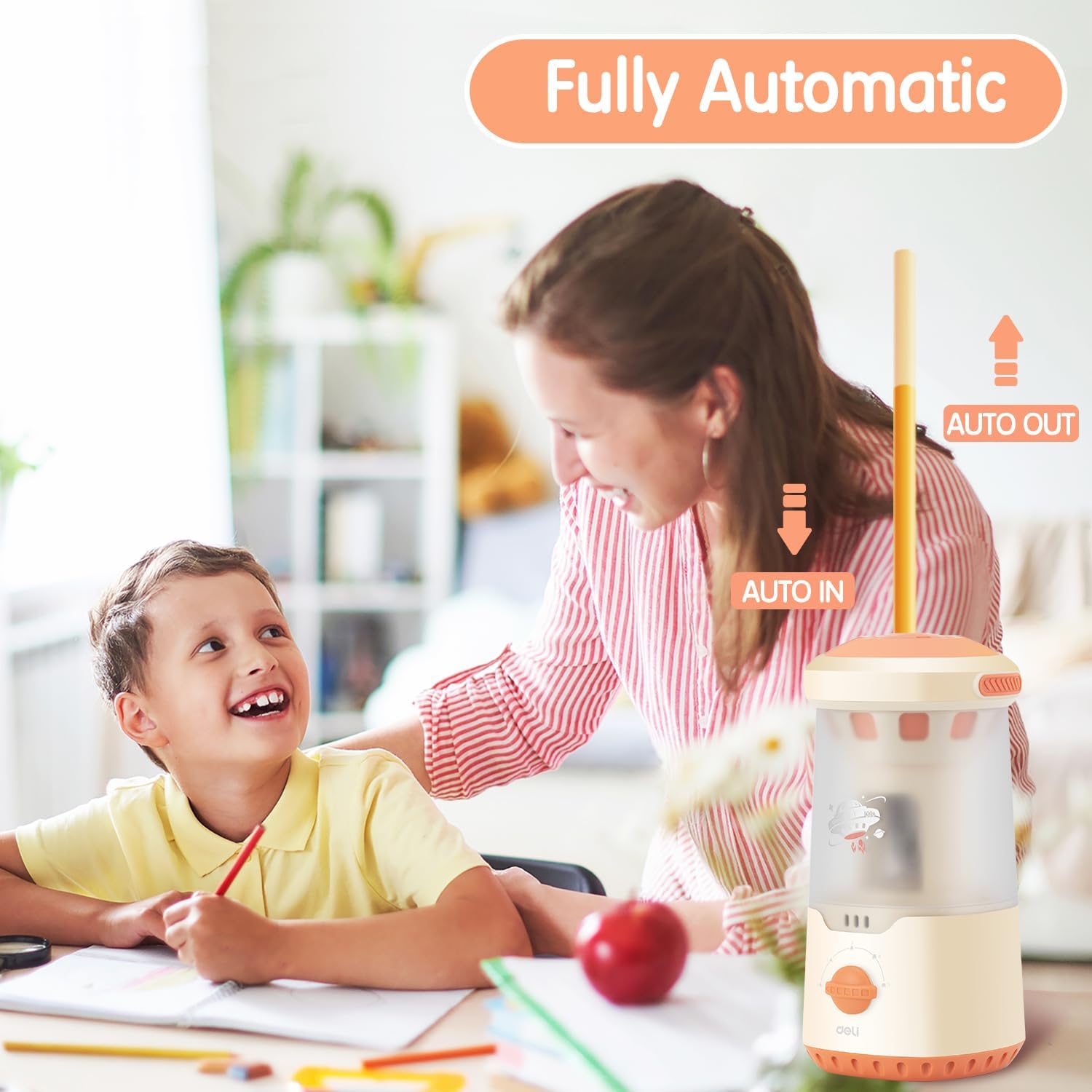 Child and adult using deli Electric Pencil Sharpener