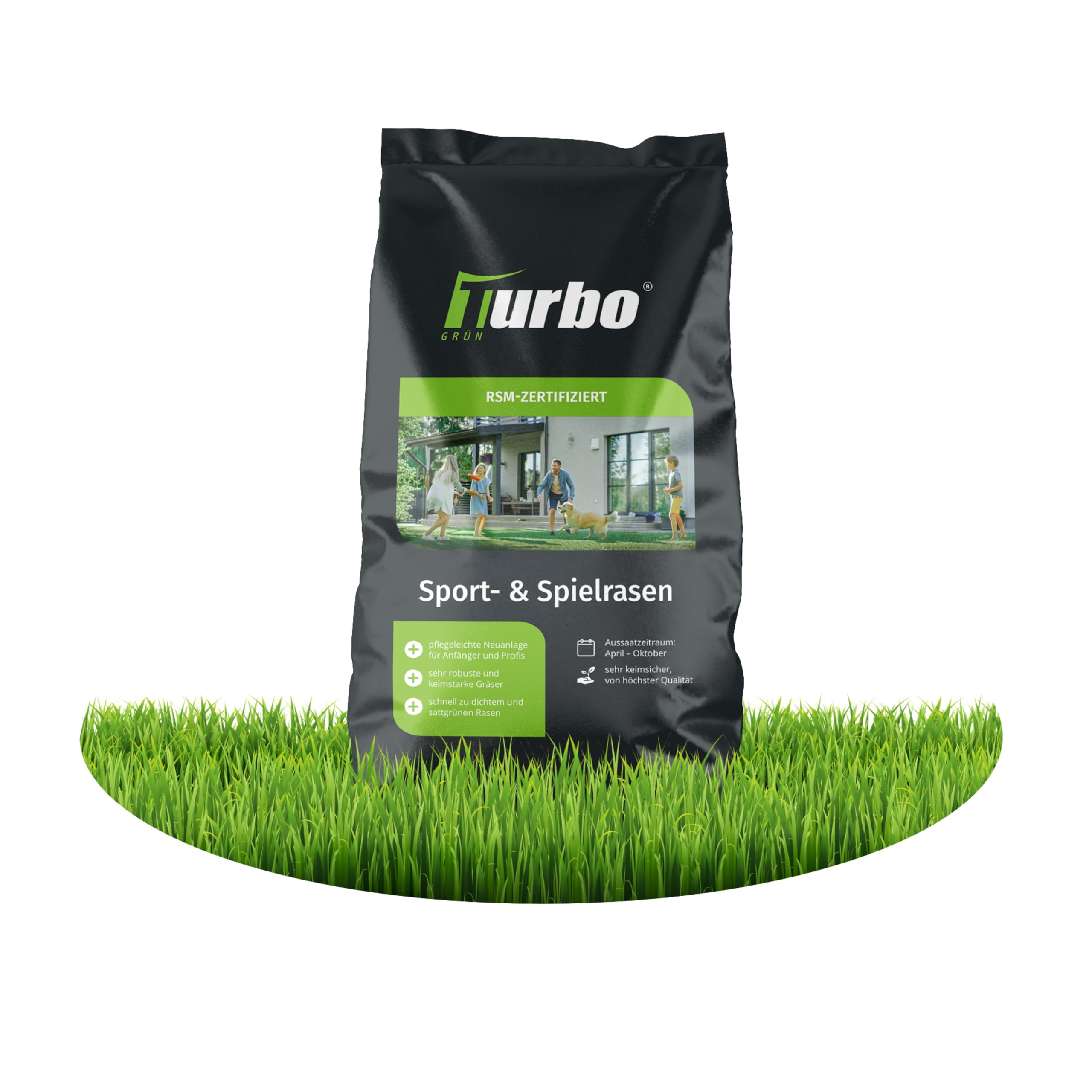 Rasensamen Sport und Spielrasen 150m², Rasensamen schnellkeimend, Grassamen, Sportrasen, Ideal zur Neuanlage, Robust bei Kinder und Tiere, Rasensaat, Spielrasen, RSM Qualität, Turbogrün