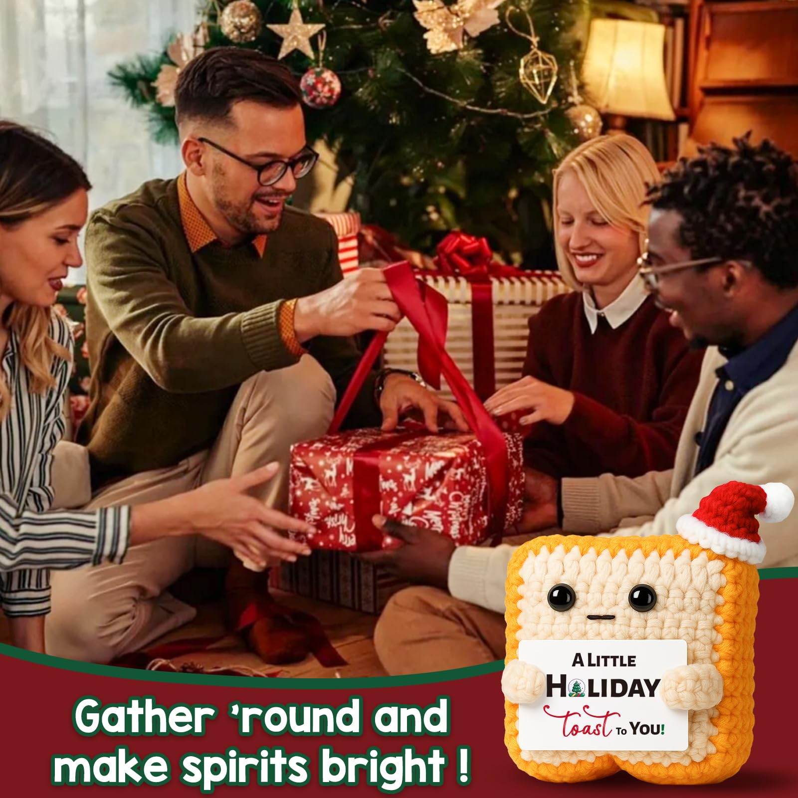 Christmas for Women, Men, Best Friend–Unique Xmas Secret Santa Decor Idea–Crochet Toast Ornament Stocking Stuffers Gift for Her Him Coworker