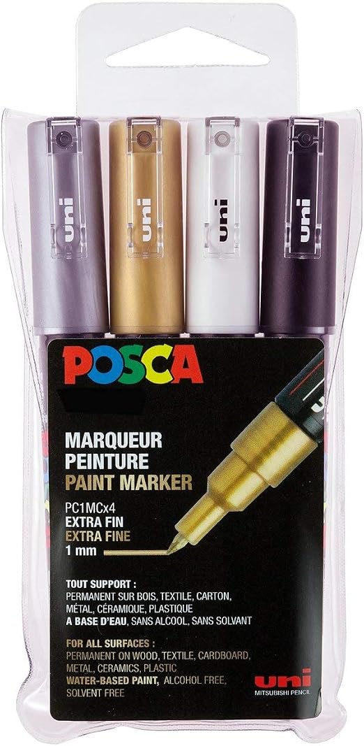 Lot 8 Marqueurs POSCA PC5M Métalliques - Pointe Moyenne Pour Toutes Surfaces Créatives